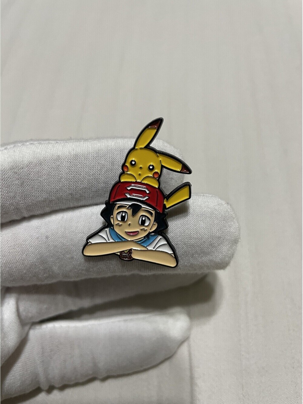 Pikachu on Ash enamel pin brooch anime cartoon cute funny pokemon